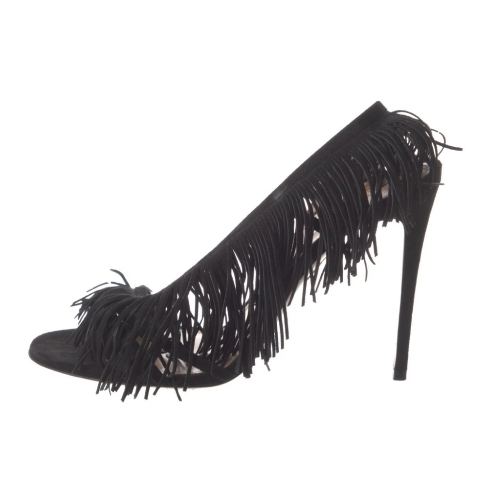 Aquazzurra Wild Fringe Black suede sandals